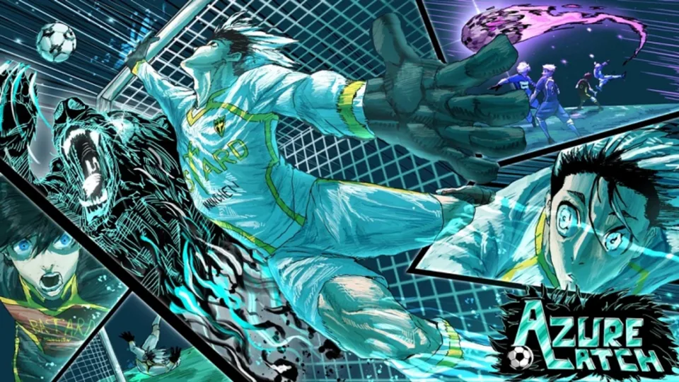 Azure Latch goalkeeper artwork used as the shared page backdrop